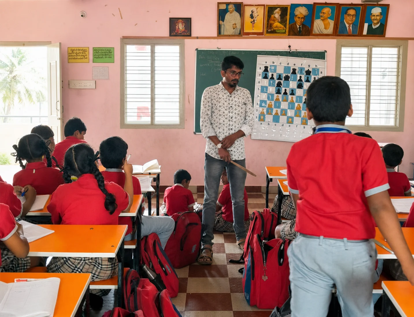 Chess training session in a school classroom