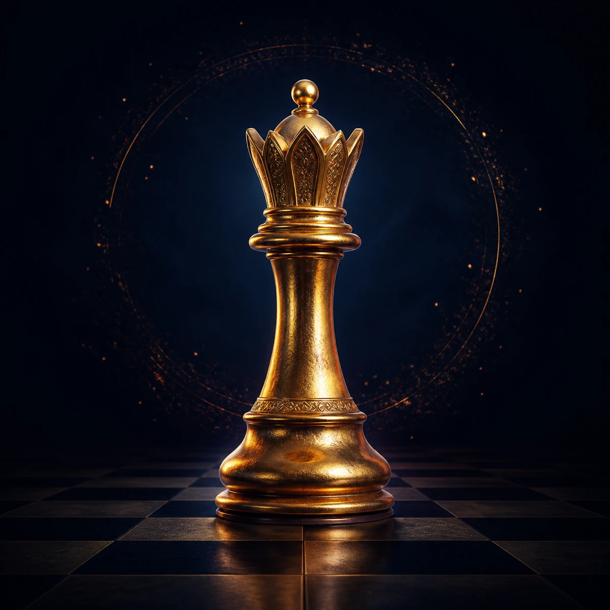 Forged gold queen representing Advanced Level competitive chess training