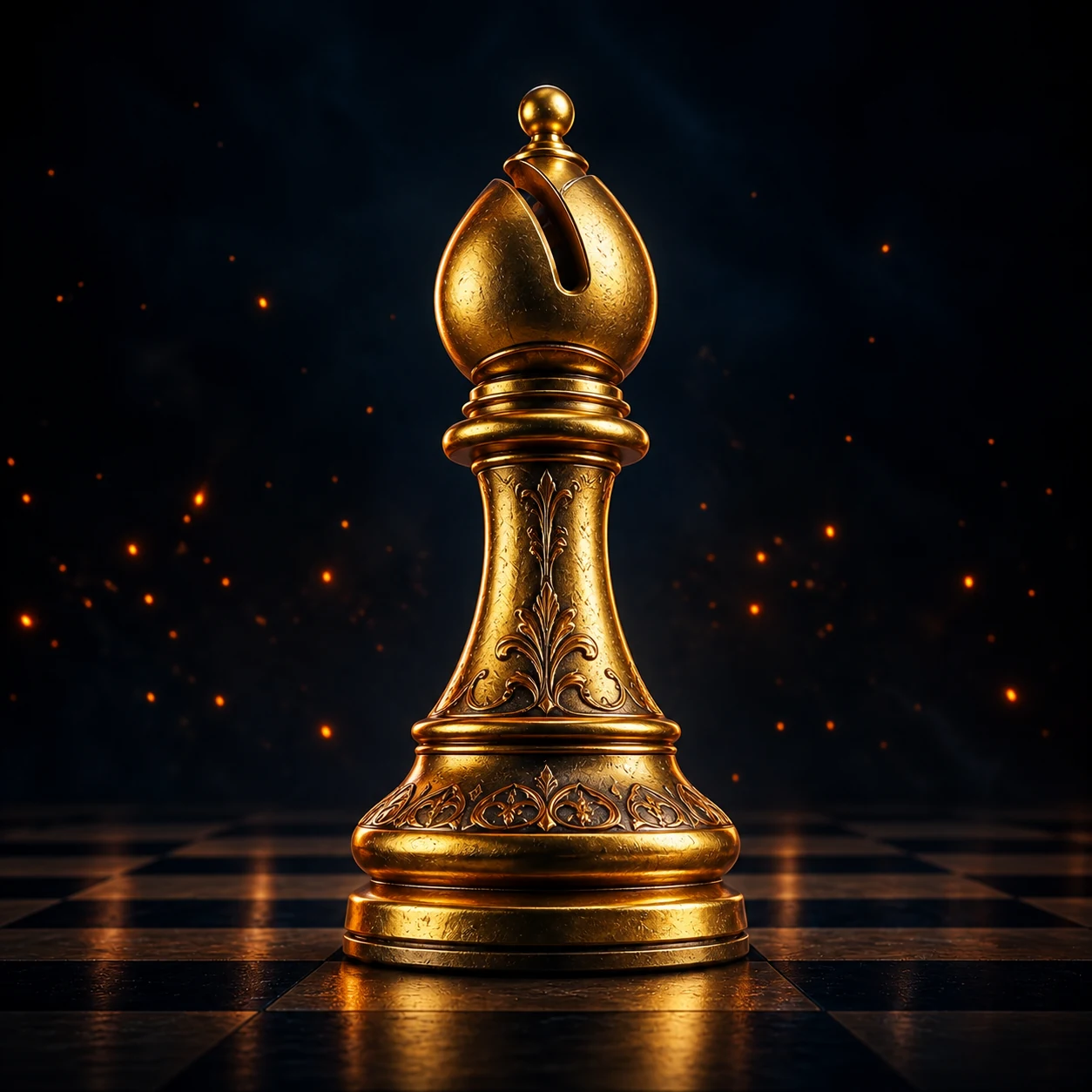 Premium forged gold bishop representing Intermediate Level chess training
