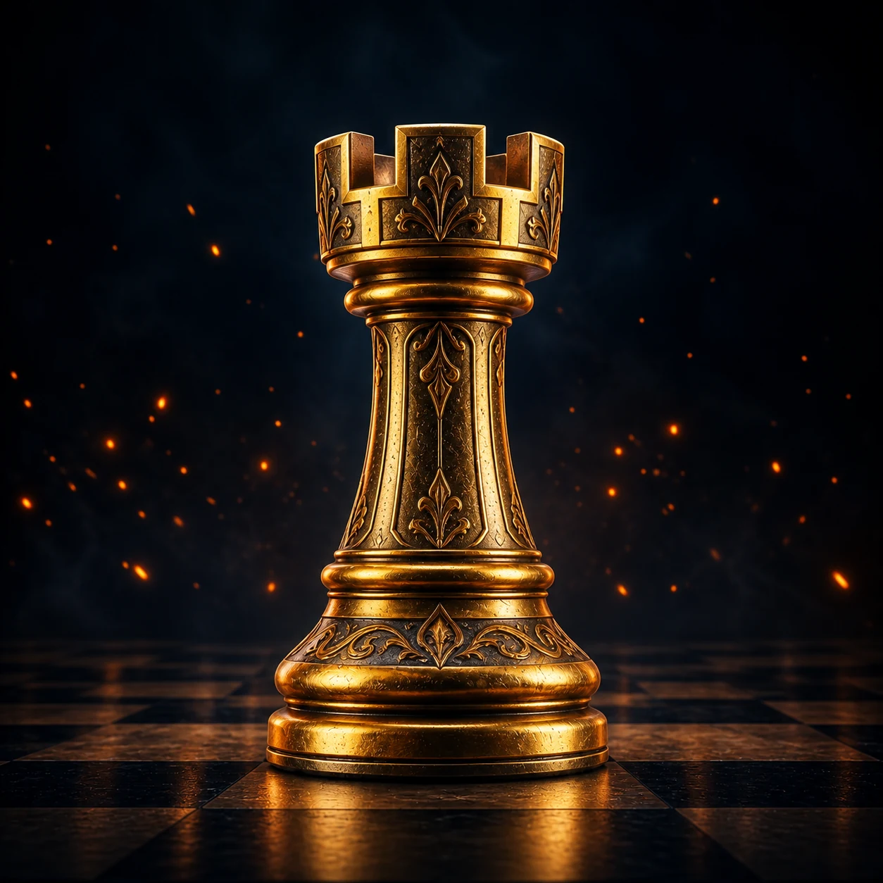 Premium forged gold rook representing Advanced Intermediate chess training